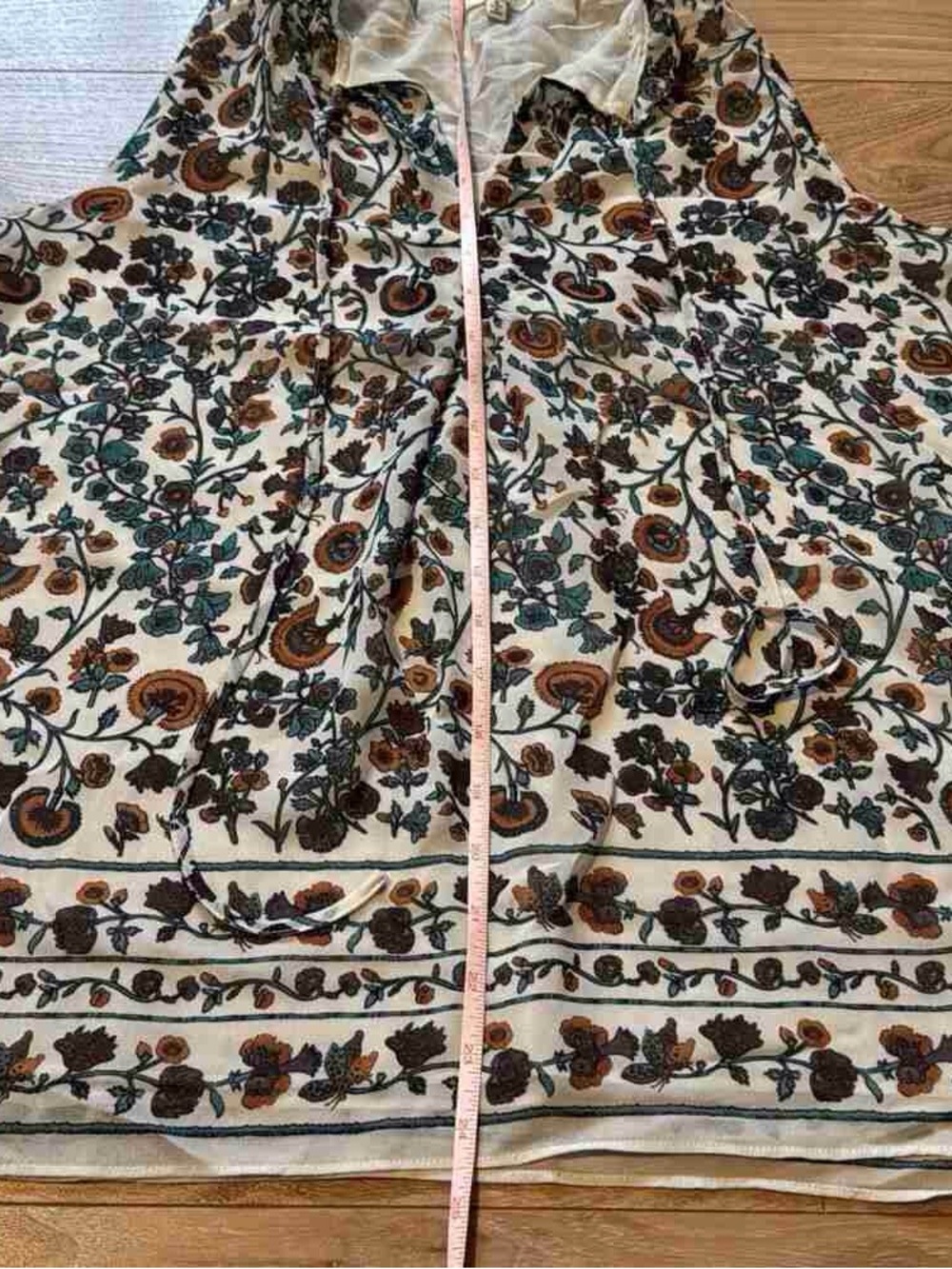 Max Studio Cream Floral Tunic with Green & Brown Motif - Picture 3 of 6